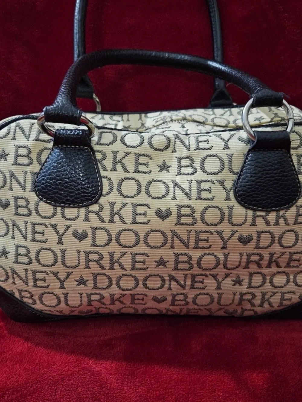 Dooney & Bourke Cream Logo Satchel with Black Trim